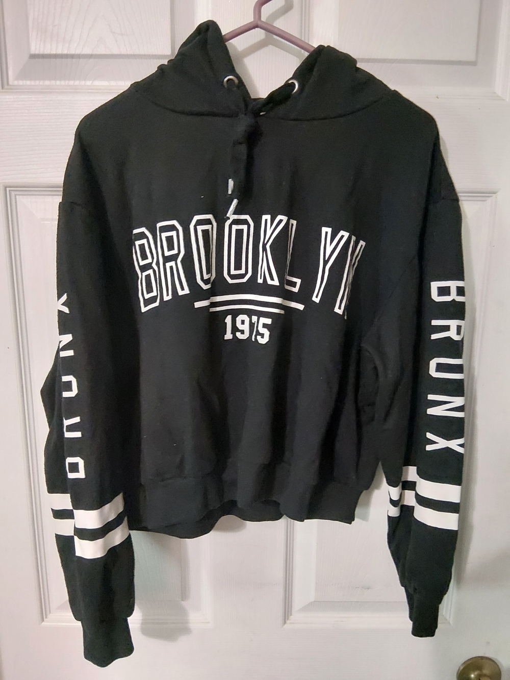 Divided Black 'Brooklyn' Graphic Hoodie with White Sleeve Stripes